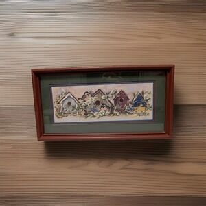 2 Homco Home Interiors Pictures 21.5 x 11.5 Birdhouse Blue Bird Joy Alldridge